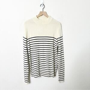 Stone Island Vintage Stripe Wool Sweater Cream Navy Striped Crewneck Size XXL
